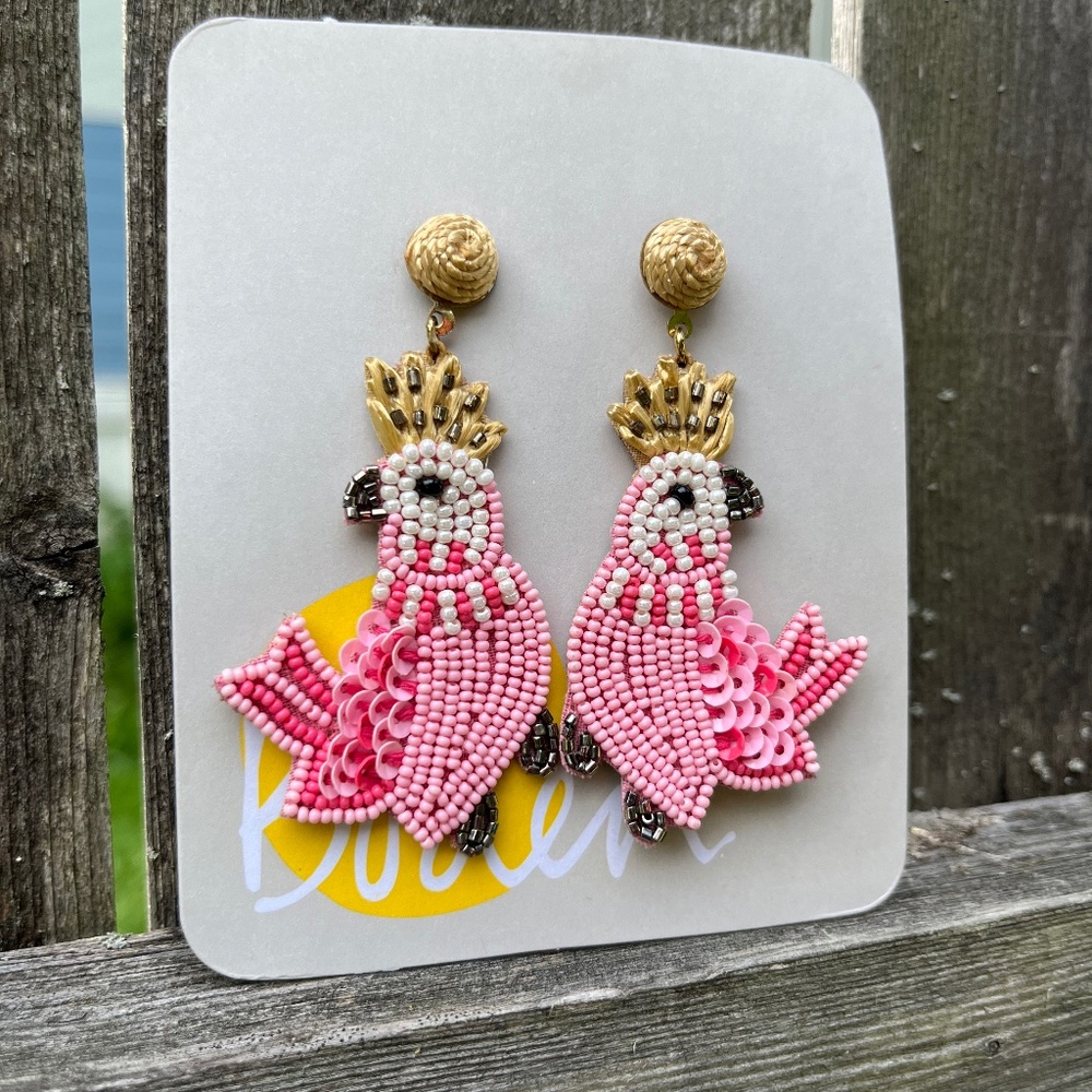 Boden Cockatoo Bird Beaded Earrings